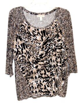 Dana Buchman Women's Mixed Animal Print Round Neck 3/4 Sleeve Top – Size: Large